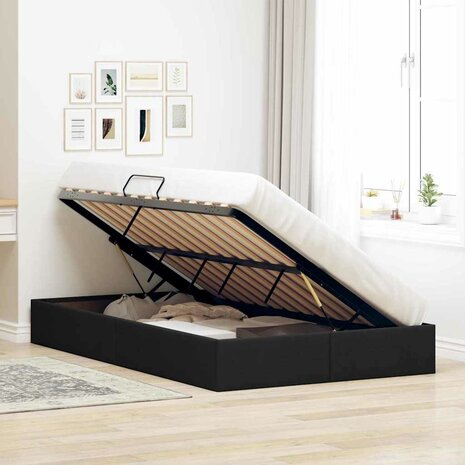 Opslag bed met matras met hoofdeinde Zwart 120 x 200 cm Stof 4