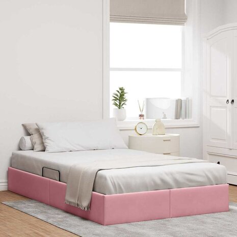 Opslag bed met matras met hoofdeinde Roze 120 x 200 cm Fluweel 1