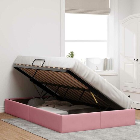 Opslag bed met matras met hoofdeinde Roze 120 x 200 cm Fluweel 4