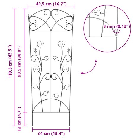 Tuinhek 3 pcs Zwart 112 x 40 cm Staal 9