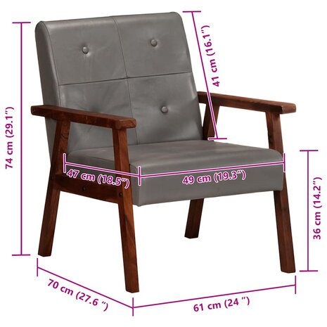 Fauteuil echt leer grijs 9