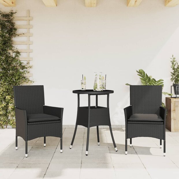3-delige Tuinset met kussens poly rattan en glas zwart 8721102491078 1