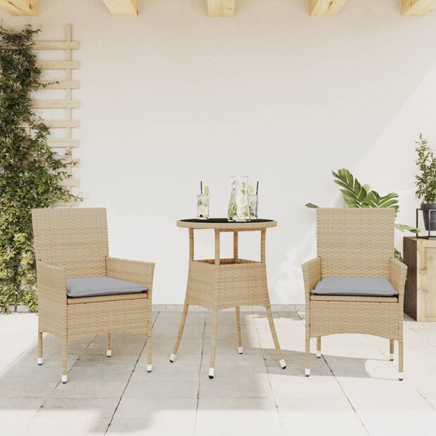 3-delige Tuinset met kussens poly rattan en glas beige 8721102491139 1