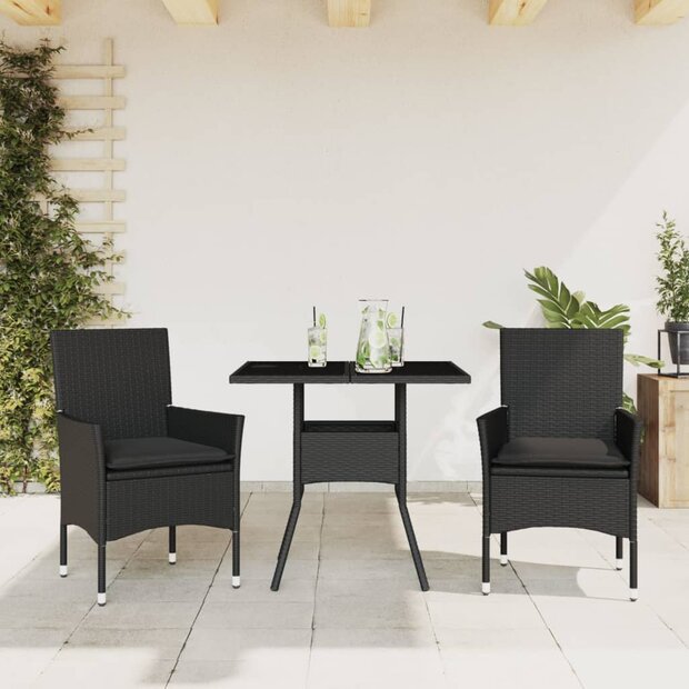 3-delige Tuinset met kussens poly rattan en glas zwart 8721102490910 1