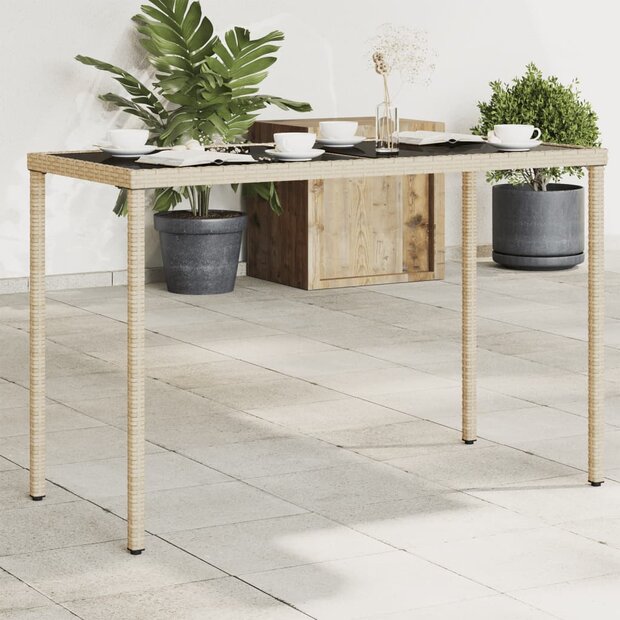 Tuintafel met glazen blad 115x54x74 cm poly rattan beige 8721012236493 1