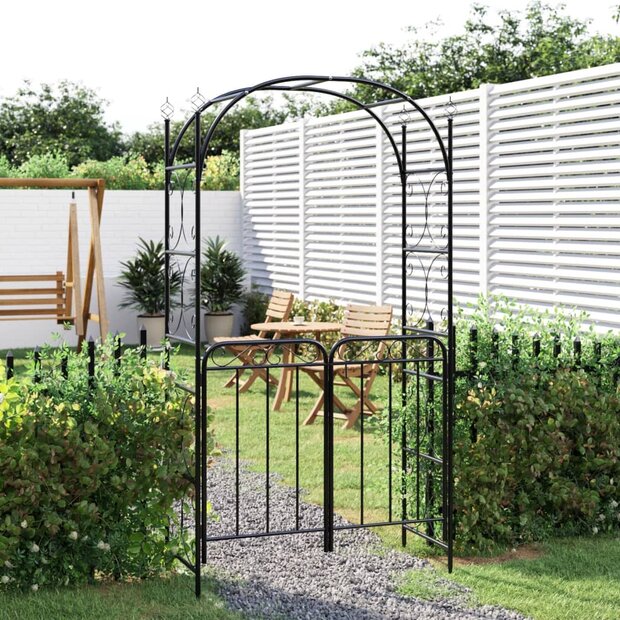 Tuinboog met poort 108x45x235 cm staal zwart 8720845670382 1