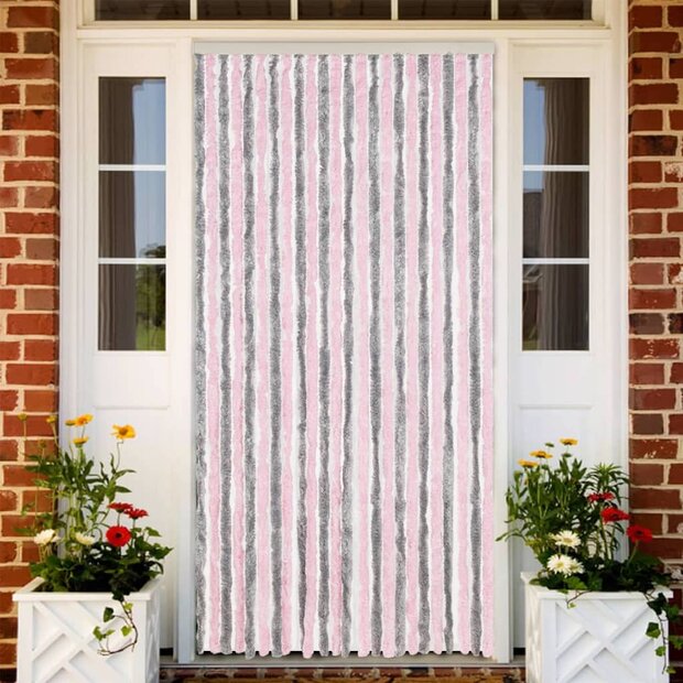 Vliegengordijn 100x220 cm chenille zilvergrijs en roze 1