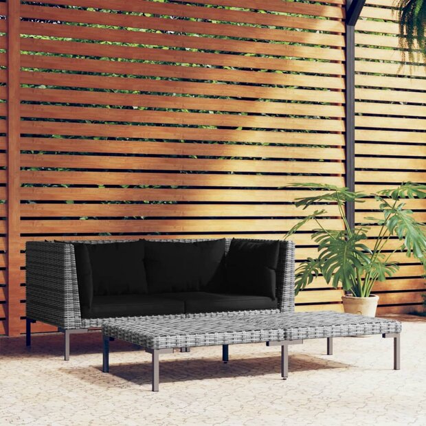 3-delige Loungeset halfrond poly rattan donkergrijs 1