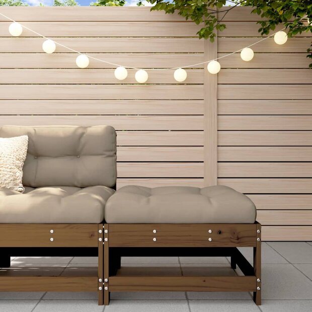 Tuinvoetenbank met kussen massief grenenhout honingbruin 1