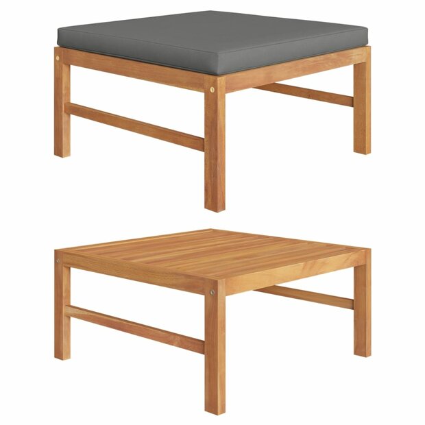 Voetensteun met donkergrijs kussen massief teakhout 1