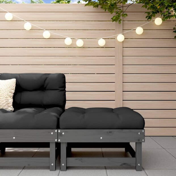 Tuinvoetenbank met kussen massief grenenhout grijs 1