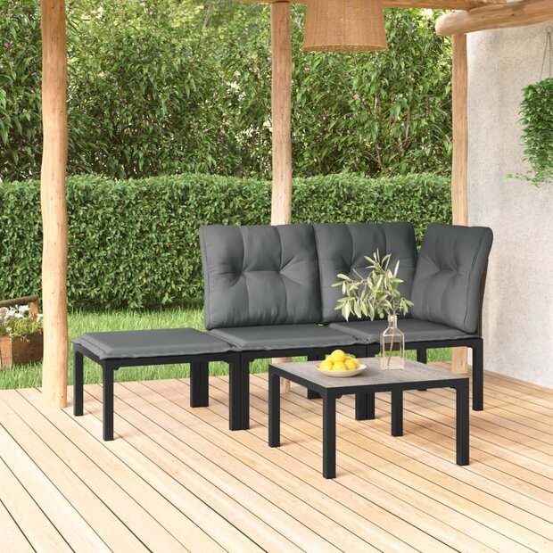 4-delige Loungeset poly rattan zwart en grijs 1