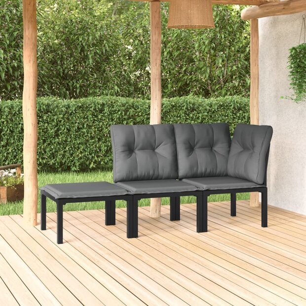 3-delige Loungeset met kussens poly rattan zwart en grijs 1