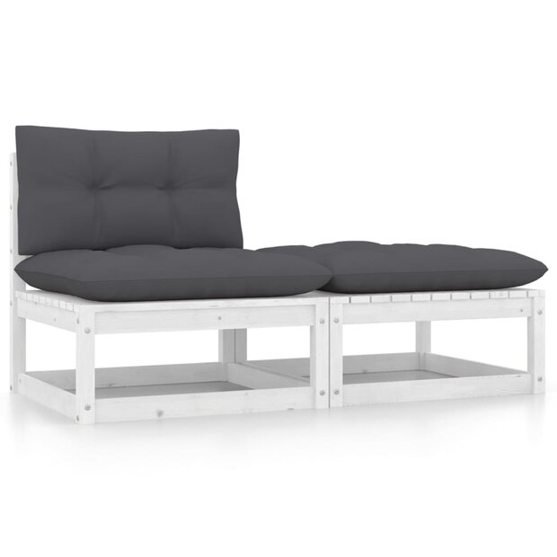 2-delige Loungeset met kussens massief grenenhout wit 1