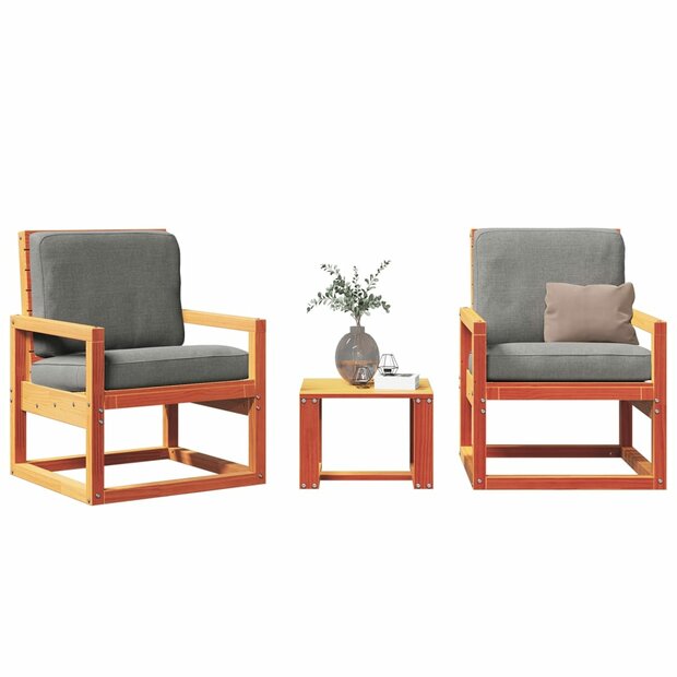 3-delige Loungeset massief grenenhout wasbruin 1