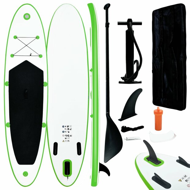Stand Up Paddleboardset opblaasbaar groen en wit 1