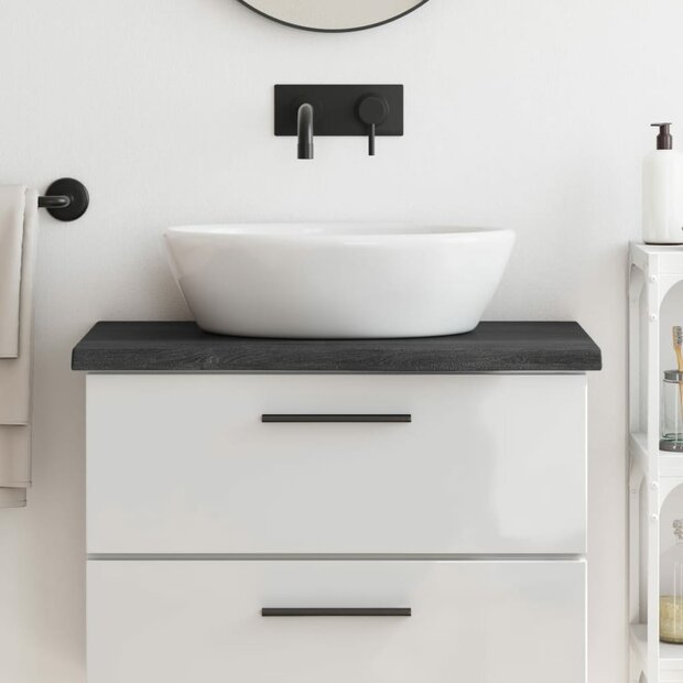 Wastafelblad 80x40x(2-4) cm behandeld massief hout donkerbruin 1