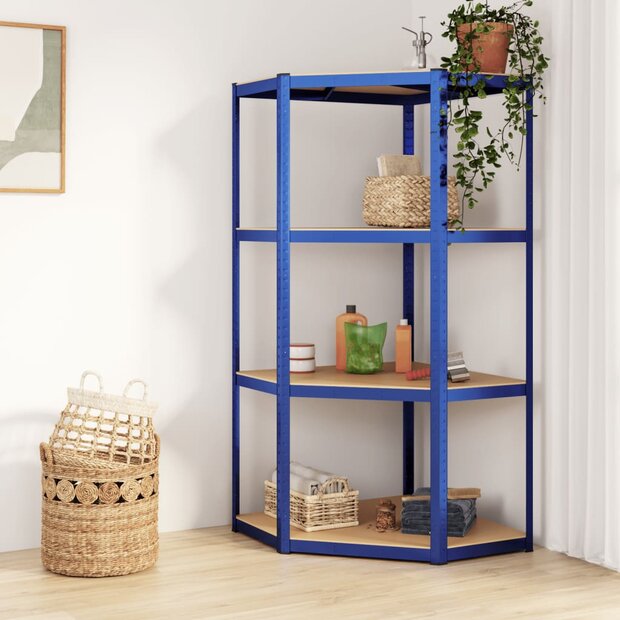 Hoekrek 4-laags staal en bewerkt hout blauw 1