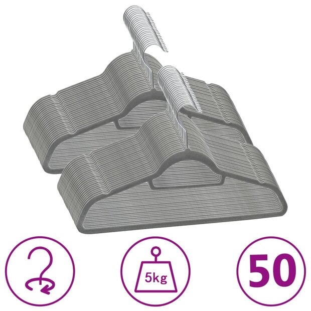 50-delige Kledinghangerset anti-slip fluweel grijs 1