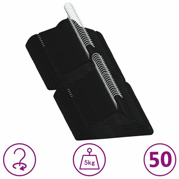 50-delige Kledinghangerset anti-slip fluweel zwart 1