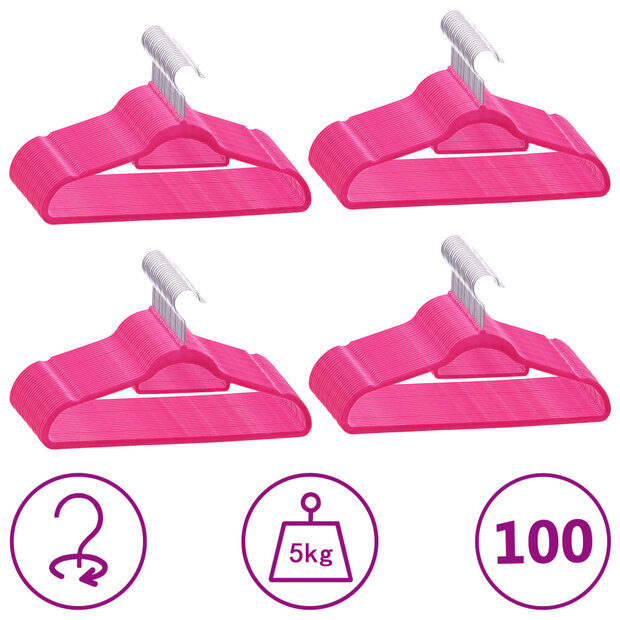 100-delige Kledinghangerset anti-slip fluweel roze 1