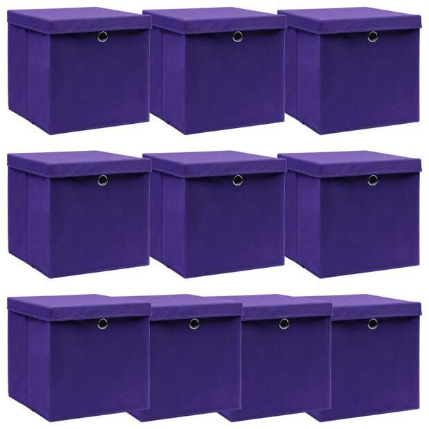 Opbergboxen met deksel 10 st 32x32x32 cm stof paars 1