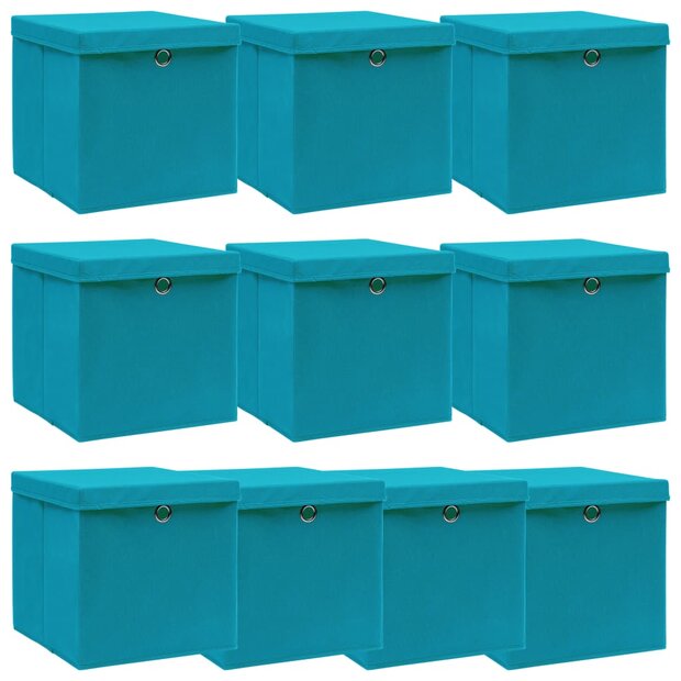 Opbergboxen met deksel 10 st 32x32x32 cm stof babyblauw 1