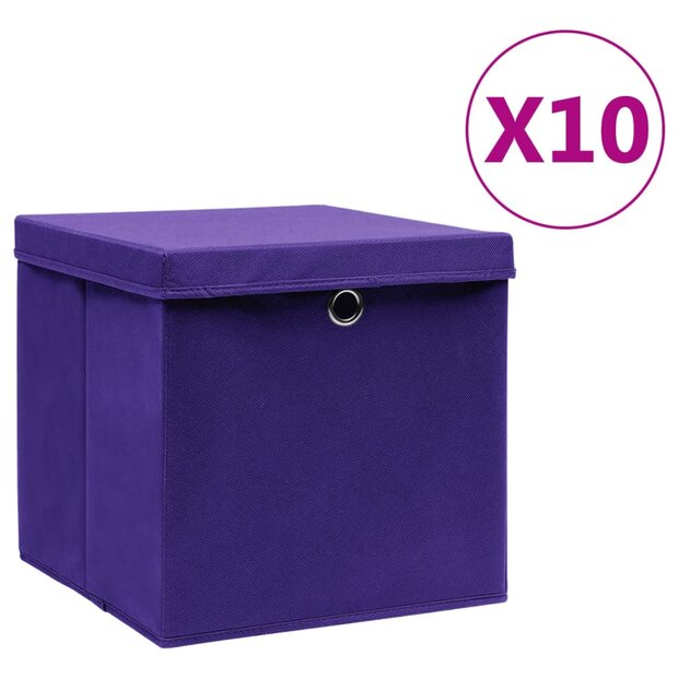 Opbergboxen met deksel 10 st 28x28x28 cm paars 1
