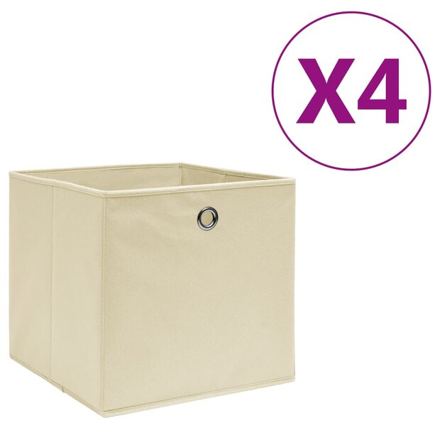 Opbergboxen 4 st 28x28x28 cm nonwoven stof cr&egrave;mekleurig 1