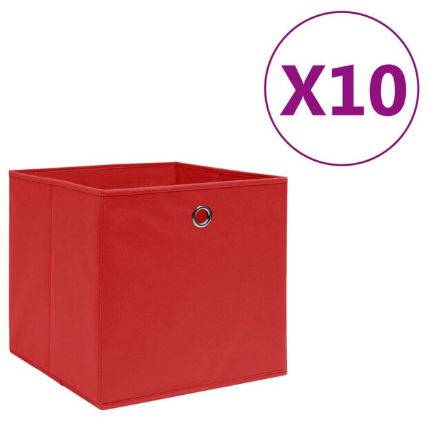 Opbergboxen 10 st 28x28x28 cm nonwoven stof rood 1