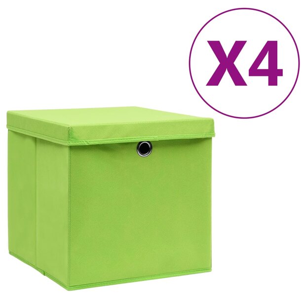 Opbergboxen met deksel 4 st 28x28x28 cm groen 1