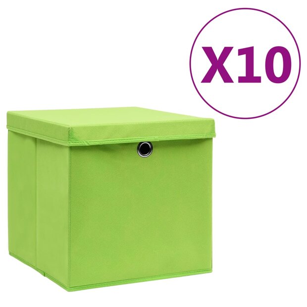 Opbergboxen met deksel 10 st 28x28x28 cm groen 1