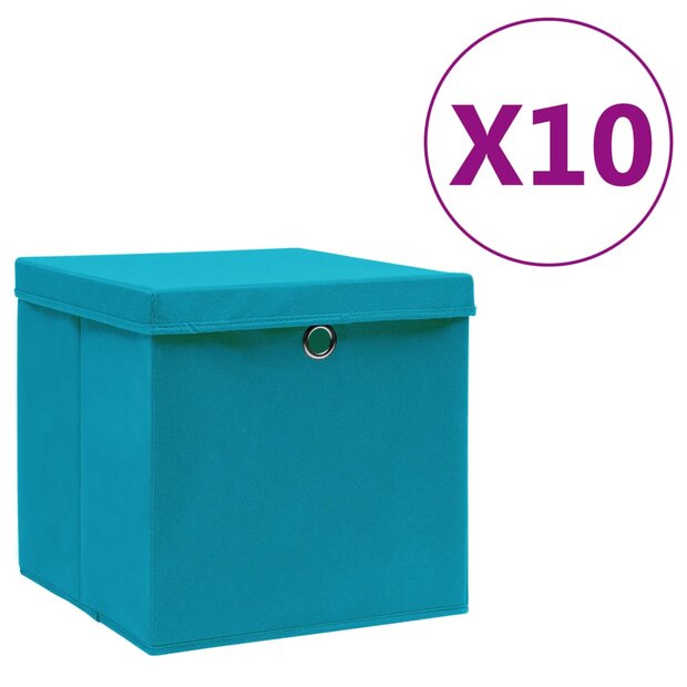 Opbergboxen met deksel 10 st 28x28x28 cm babyblauw 1