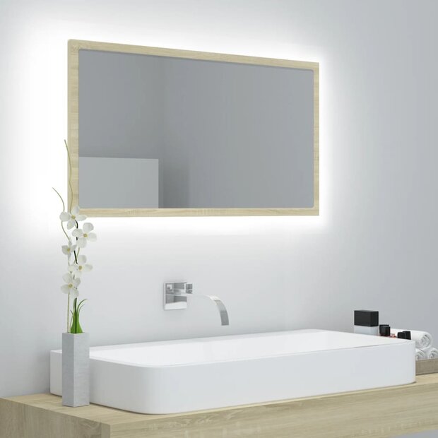 Badkamerspiegel LED 80x8,5x37 cm acryl sonoma eikenkleurig 1