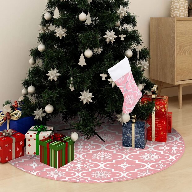 Kerstboomrok luxe met sok 90 cm stof roze 1
