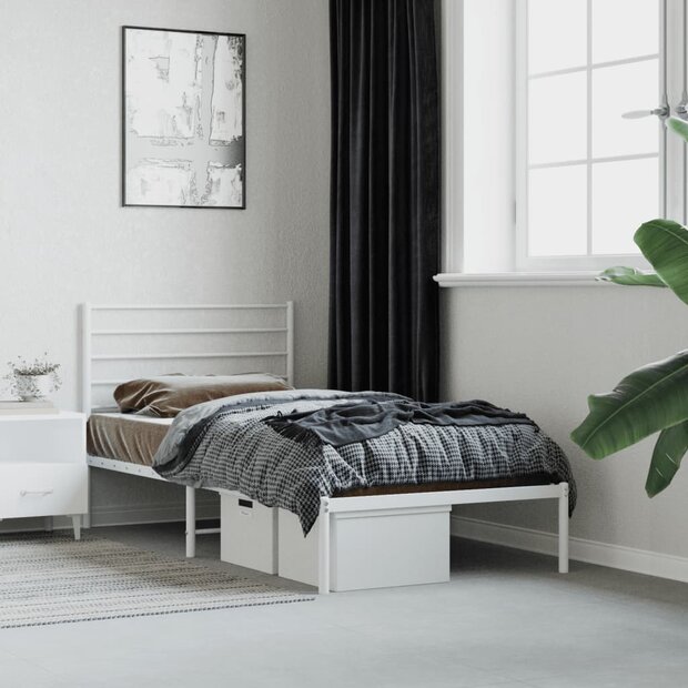 Bedframe met hoofdbord metaal wit 75 x 190 cm 1