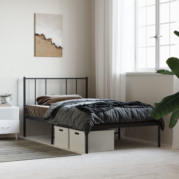 Bedframe met hoofdbord metaal zwart 75x190 cm 1