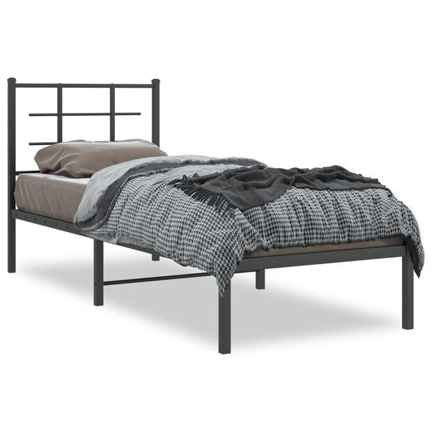 Bedframe met hoofdbord metaal zwart 80x200 cm 1