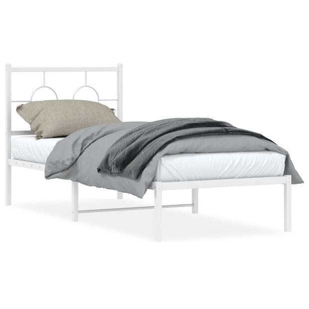 Bedframe met hoofdbord metaal wit 75 x 190 cm 1