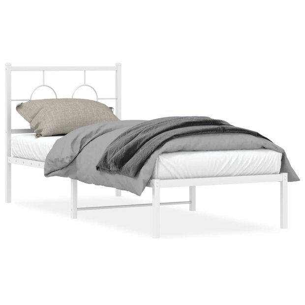 Bedframe met hoofdbord metaal wit 80x200 cm 1