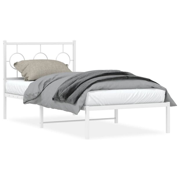 Bedframe met hoofdbord metaal wit 90x190 cm 1