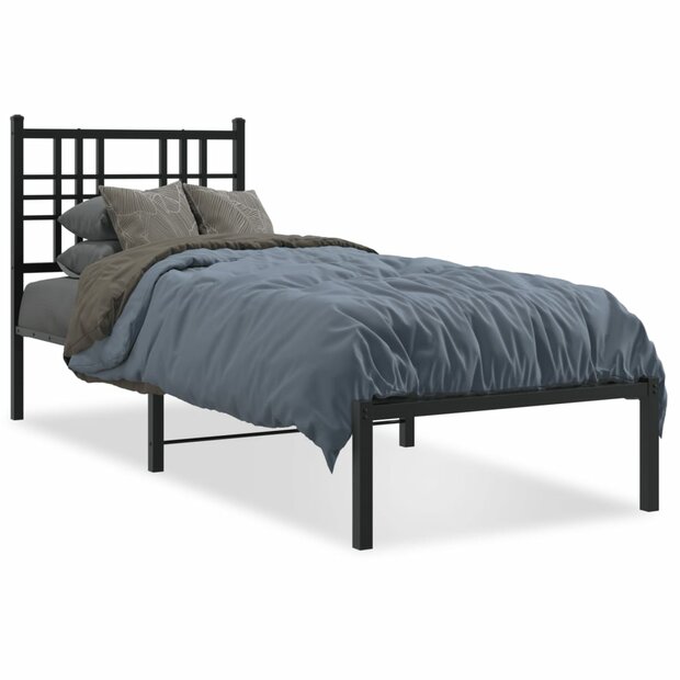 Bedframe met hoofdbord metaal zwart 75x190 cm 1