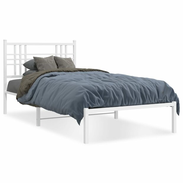 Bedframe met hoofdbord metaal wit 90x200 cm 1