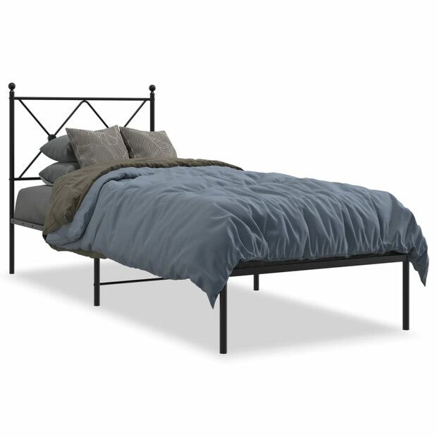 Bedframe met hoofdbord metaal zwart 75x190 cm 1