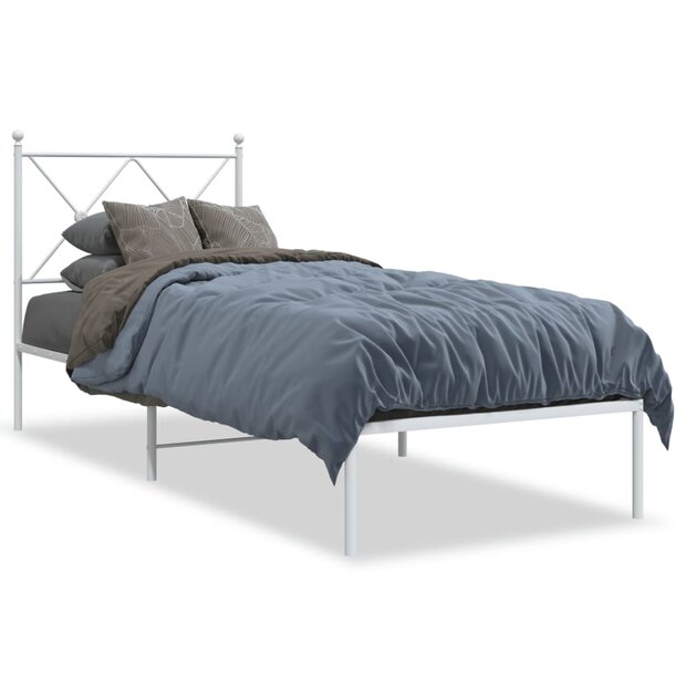 Bedframe met hoofdbord metaal wit 75 x 190 cm 1