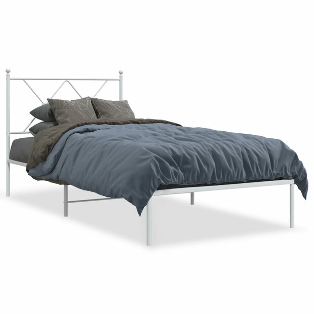 Bedframe met hoofdbord metaal wit 90x190 cm 1