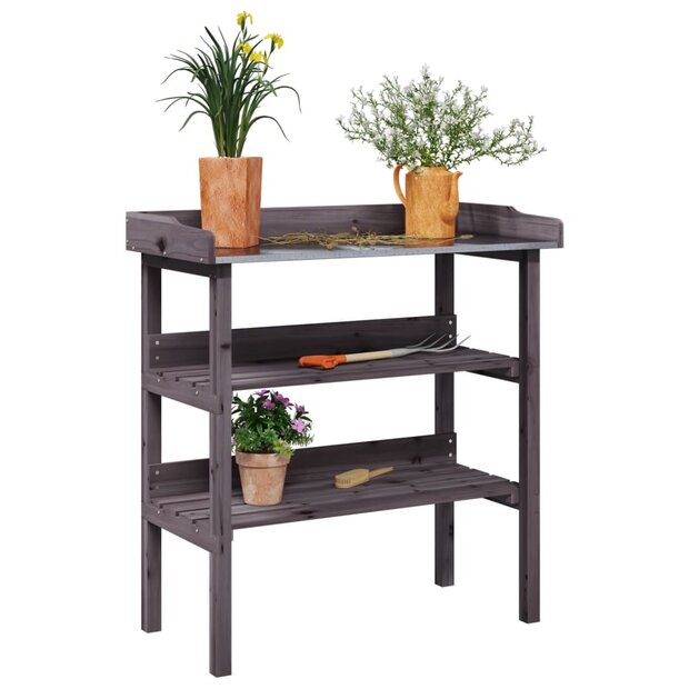 Plantentafel met schappen 78x38x82,5 cm vurenhout grijs 1