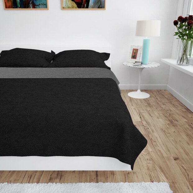 Bedsprei dubbelzijdig 230x260 cm quilt grijs en zwart 1
