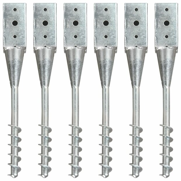 Grondpinnen 6 st 7x7x56 cm gegalvaniseerd staal zilverkleurig 1