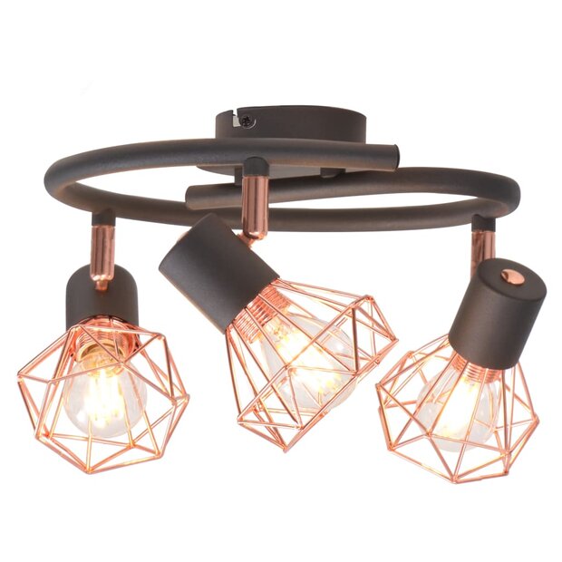 Plafondlamp met 3 spotlights E14 zwart en koperkleurig 1